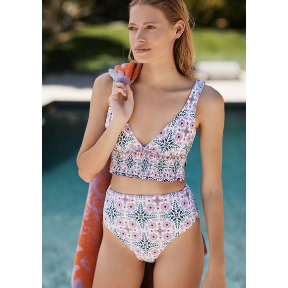 Anthropologie | NWT Cadence Smocked High-Waist Bikini Bottoms 💠 - Picture 3 of 12